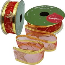 Rolos Fitas Aramada Estrelas Natal Gliter 2,5cm 3m Kit 4pçs