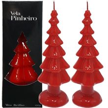 Velas Decorativas Pinheiro Natalino Vermelho 20cm Kit 2pçs