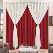 Cortina 4 Mts Sala Quarto Voal com Microfibra para Varão Vermelha Barata - 100% Poliéster