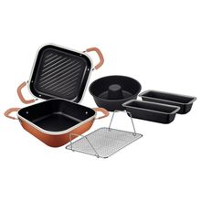 CONJUNTO 6 PEÇAS TRAMONTINA LYON 3 FORMA 1 CAÇAROLA 1 GRELHA ALUMÍNIO FORJADO ANTIADERENTE DOURADO ALÇA BEGE 20998/453