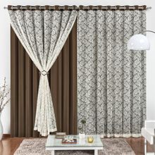 Cortina 2 Mts Sala Quarto Malha Renda para Trilho Comum Baratissima Tabaco - 100% Poliéster
