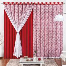 Cortina 4 Mt Sala Quarto Renda com Malha para Trilho Comum Baratissima Vermelho - 100% Poliéster