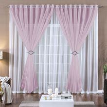 Cortina 3 Mts Voal Sala Quarto para Trilho Comum Rosa Barata - 100% Poliéster