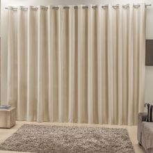 Cortina 3 Mts Sala Quarto Escritório Ráfia Trilho Suisso Baratissima Bege - 100% Poliéster