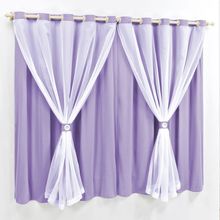Cortina 3 Mts Sala Quarto Malha com Voal Trilho Suisso Baratissima Lilás - 100% Poliéster