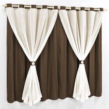 Cortina 2 Mts Sala Quarto Malha com Voal Trilho Suisso Baratissima Tabaco - 100% Poliéster