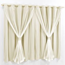 Cortina 4 Mts Sala Quarto Malha com Voal Varão Baratissima Palha - 100% Poliéster