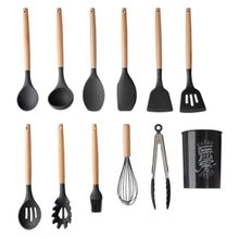 Kit Utensílios Cozinha 12 Peças com Suporte em Cilindro e Silicone Resistente 230C