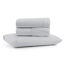 Jogo de Lençol Solteiro Premium Soft 600 Fios Micropercal Cinza Ponto Palito Toque Macio 3 Peças