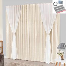 Cortina Bhaly Jacquard e Voal 2,00 X 1,70 Para Trilho Comum - Palha - 100% Poliéster