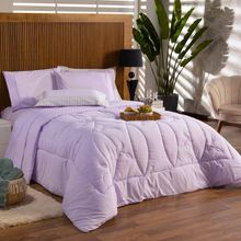 Kit Edredom Liso Queen Florença Guipir Dupla Face Com Fronhas 03 Peças - Percal Algodão 200 Fios Cor Lilás