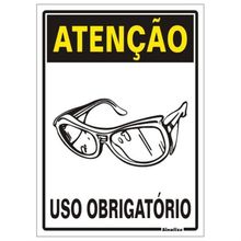 Placa de Poliestireno Autoadesiva 20x30cm Atenção Uso Obrigatório de óculos de Proteção 250 At