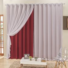 Cortina 3 Mts Sala Quarto Voal e Semiblackout para Trilho Suisso Vermelho - 100% Poliéster