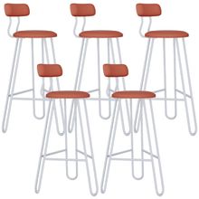 Kit 05 Banqueta Alta Bar Cozinha Sala de Jantar Áris C01 Branco Courino Terra Rosê - Lyam Decor