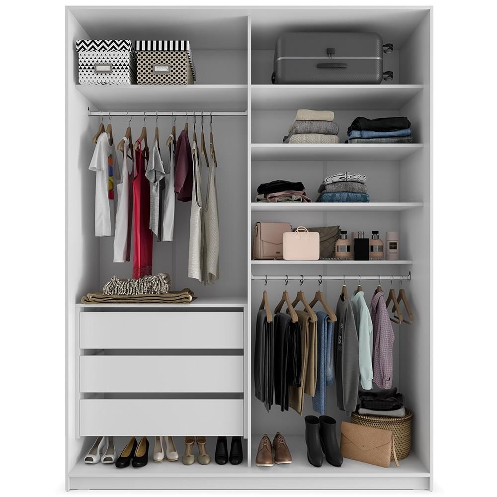 Closet Solteiro Guarda Roupa Sem Porta 159cm 3 Gavetas MDF Pisa
