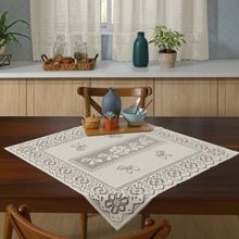 Toalha Centro de Mesa KazzaVip Renda Valência Flores, Ramos e Arabescos 75cm x 75cm Perola