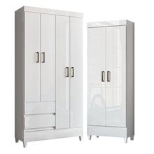 Guarda Roupa Solteiro 4 Portas Com Pés Fit Com Armário Multiuso Fit Branco- Santos Andirá