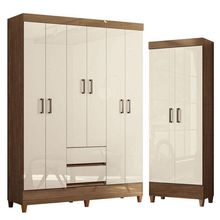 Guarda Roupa Casal 6 Portas Com Pés Fit E Armário Multiuso Fit Jequitibá Off White Acetinado - Santos Andirá