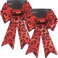 Kit 4 Laço Vermelho Em Camurça Brilhante Enfeite Natal 32cm