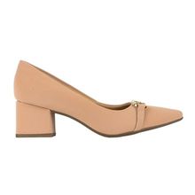 Scarpin Via Uno Salto Bloco Com Fivela Bico Fino Nude