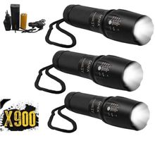 Kit Com 3 Lanterna Tatica Militar X900 Recarregavel com Zoom