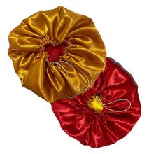 Touca de Cetim Dupla Face Extra Grande Ajustável Anti Frizz Dourado e Vermelho OEM