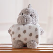 Manta e Bichinho KazzaVip Baby Pelúcia 100% Poliéster Microfibra Dino Cinza