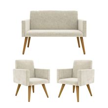 Kit Sofá Namoradeira + 2 Poltronas Decorativas bege