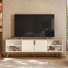 Rack Para Tv Off White Com Prateleiras E Pés Retrô Off White Amendoa