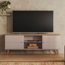 Rack Para Tv Com Puxadores Ponto E Divisória Central Grigio Fosco Canela