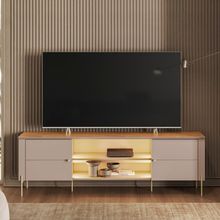 Móvel Rack 2 Portas Com Prateleira Central E Design Moderno Grigio Fosco Canela