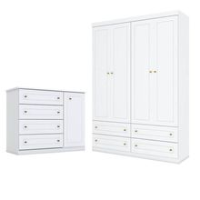 Cômoda E Guarda Roupa Infantil 4 Portas Branco - Henn