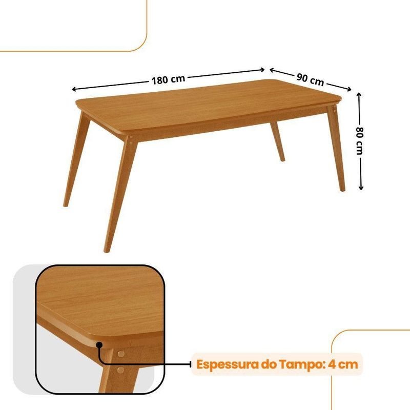 Mesa De Jantar Copper 180cm Tampo Mdf Com 6 Cadeiras Eloise Turim 07 ...