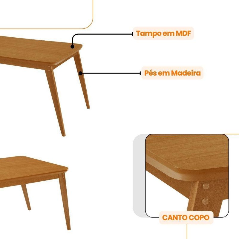 Mesa De Jantar Copper 180cm Tampo Mdf Com 6 Cadeiras Eloise Turim 07 ...