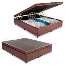 Cama Box Baú Queen Bipartido Sintético Mega Cama Marrom 158x198x45cm