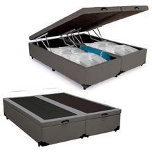 Cama Box Baú Queen Bipartido Sintético Mega Cama Cinza 158x198x45cm