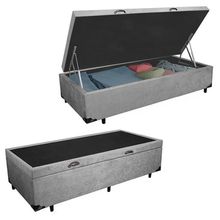 Cama Box Baú Solteiro Suede Mega Cama Cinza 88x188x45cm