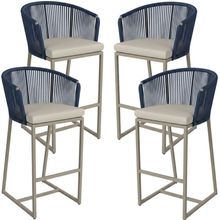 04 Banquetas Noronha Em Alumínio E Corda Náutica Trama Azul Marinho