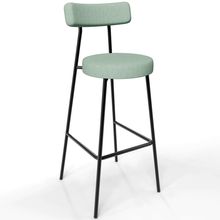 Banqueta Alta Bar Cozinha Sala de Jantar Aço Milão L02 Linho Verde Menta - Lyam Decor