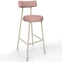 Banqueta Alta Bar Cozinha Sala de Jantar Aço Milão Arena L02 Linho Rosa - Lyam Decor