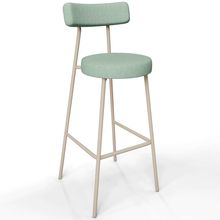 Banqueta Alta Bar Cozinha Sala de Jantar Aço Milão Arena L02 Linho Verde Menta - Lyam Decor