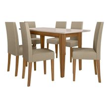 Mesa Liz com 6 Cadeiras Bege sem Vidro Tampo Off White - Poliman Conjunto Mesa de Jantar Liz com 6 Cadeiras Josi Tampo Off White - Poliman
