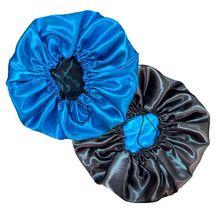 Kit 2 Touca de Cetim Dupla Face com Regulador Anti Frizz Azul Preto Rosa Bebe Ajustável OEM