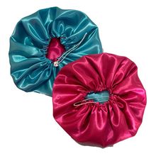 Touca de Cetim Dupla Face com Regulador Kit 2 Unidades Anti Frizz Rosa Pink Azul Dourad OEM