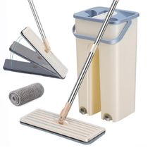 Mop Flat Multiuso Com Balde Duplo Sistema Lava E Seca Inox