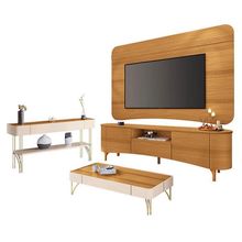 Rack Bancada Elara E Painel Armony Cinamomo Com Mesa De Centro Cadenza E Aparador Vivant Off White Cinamomo - Hb Móveis