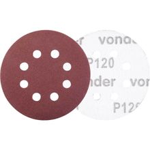 Disco de Lixa com Costado em Pluma 125 mm, Grão 120, com 8 Furos, Embalagem com 10 Peças, Vonder OstenVonder
