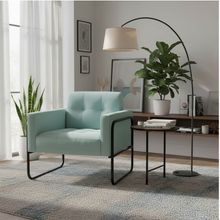 Poltrona Sala Decorativa Elisa Base Tubular Alta Preta Cotelê Ext/Veludo Menta D03 - D'Rossi