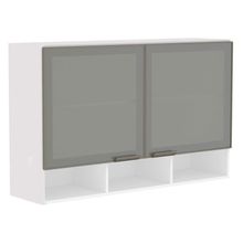 Armário Aéreo 120cm 2 Portas Branco C/Nicho E Vidro