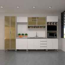 Cozinha Completa 6Pçs Sem Pia Vidro Reflecta Lis Legno Crema